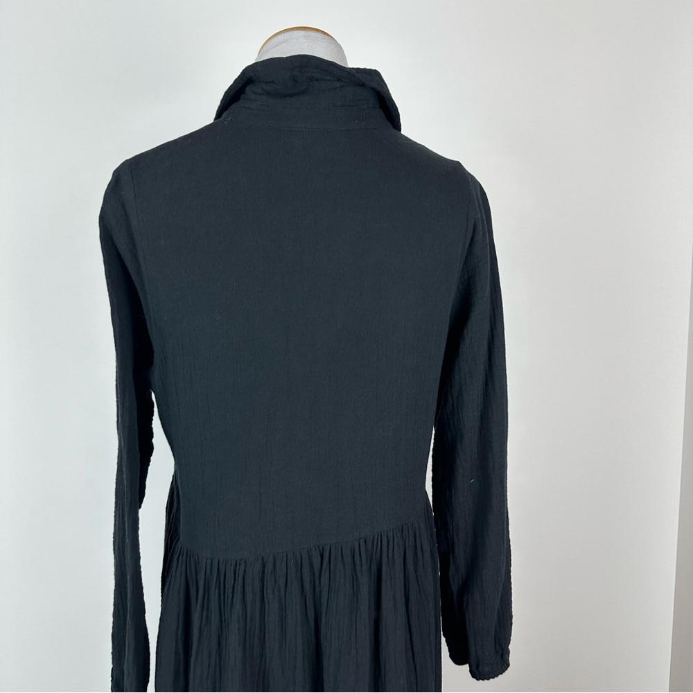 Gina Black Gauze Button Down Collared Maxi Dress Size Medium - Picture 10 of 12